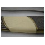 Decorative Fixed Blade Knife with Etched Brass Eagle Pommel and Sheath