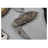 Collection of Themed Folding Pocket Knives with Case and Sheath