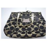 Coach Poppy Signature Black and Tan Canvas Tote Bag