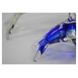 Set of 2 Art Glass Dolphin Figurines - Black and Blue Accents