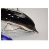 Set of 2 Art Glass Dolphin Figurines - Black and Blue Accents