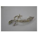 Rhinestone Scimitar and Star Brooch Pin
