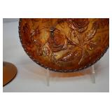 Vintage Amber Glass Assortment: Pitcher, Tumbler, Compote, Carnival Bowl