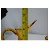 Vintage Amber Glass Assortment: Pitcher, Tumbler, Compote, Carnival Bowl