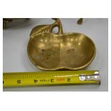Vintage Hammered Brass Decor Lot: Bowl, Deer, and Leaf Dish
