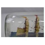 Vintage Ship in a Bottle Model Tall Ship Barque 12 in Glass Nautical Decor