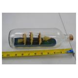 Vintage Ship in a Bottle Model Tall Ship Barque 12 in Glass Nautical Decor