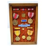 WWII US Army Medal and Ribbon Grouping in Display Case