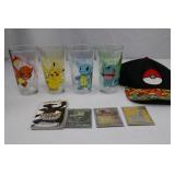 Pokemon Collectibles Lot: 4 Glasses, Cap, Cards, Sticker Book