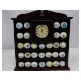 Golf Ball Display Case with Clock and Assorted Logo Golf Balls