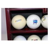 Golf Ball Display Case with Clock and Assorted Logo Golf Balls