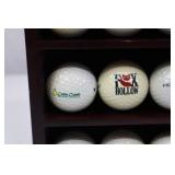 Golf Ball Display Case with Clock and Assorted Logo Golf Balls