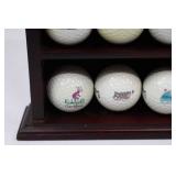 Golf Ball Display Case with Clock and Assorted Logo Golf Balls