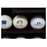 Golf Ball Display Case with Clock and Assorted Logo Golf Balls