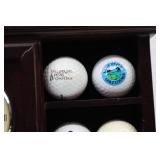 Golf Ball Display Case with Clock and Assorted Logo Golf Balls