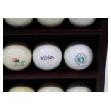 Golf Ball Display Case with Clock and Assorted Logo Golf Balls