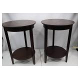 Pair of Round Wood Side Tables with Shelf, 24 Tall, 17" Round