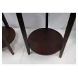 Pair of Round Wood Side Tables with Shelf, 24 Tall, 17" Round