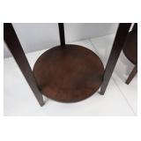 Pair of Round Wood Side Tables with Shelf, 24 Tall, 17" Round