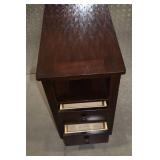 Dark Wood Side Table with Two Drawers and Shelf, 24x12x24 Inches