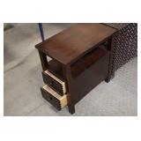 Dark Wood Side Table with Two Drawers and Shelf, 24x12x24 Inches