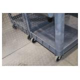 Heavy-duty plastic utility cart with two shelves and compartments