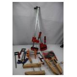 Assorted woodworking clamps and vise set