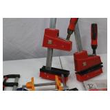 Assorted woodworking clamps and vise set