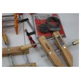 Assorted woodworking clamps and vise set