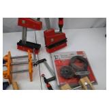 Assorted woodworking clamps and vise set