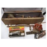 Lot of Vintage Hand Tools and Metal Toolbox