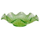 Vintage Jefferson Glass Co Green Glass Bowl with Many Loops Pattern