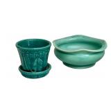 Collection of 5 Vintage Teal Pottery Planters and Vases including a Red Wing and McCoy