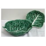 Lot of 2 Secla Portugal Freeman Green Leaf Ceramic Serving Dishes