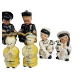 Set of 4 Asian-Inspired Vintage Ceramic Salt and Pepper Shaker Pairs