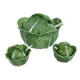 Vintage Bordallo Pinheiro-Style Portuguese Cabbageware Tureen and Condiment Bowls Set