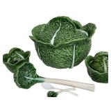Vintage Bordallo Pinheiro-Style Portuguese Cabbageware Tureen and Condiment Bowls Set