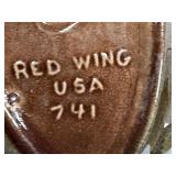 Vintage Red Wing Pottery Planter 741 and Green Ceramic Leaf Dish