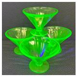 Set of 4 Vintage Uranium Glass Fruit Dishes / Sherbet Dishes