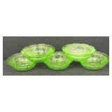 Set of 5 Vintage Uranium Glass Bowls with Floral Pattern