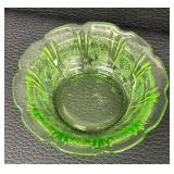 Set of 5 Vintage Uranium Glass Bowls with Floral Pattern