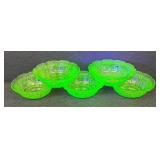 Set of 5 Vintage Uranium Glass Bowls with Floral Pattern