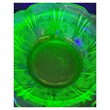 Set of 5 Vintage Uranium Glass Bowls with Floral Pattern