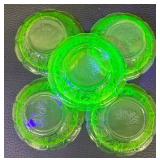 Set of 5 Vintage Uranium Glass Bowls with Floral Pattern
