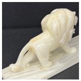 Marble Elephant Figurine and Lion Desk Pen Holder
