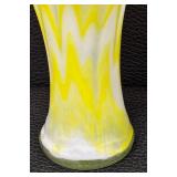 Art Glass Fluted Vase with Yellow and White Swirl