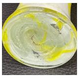 Art Glass Fluted Vase with Yellow and White Swirl