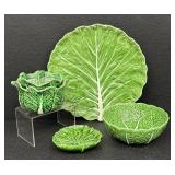 Set of Portuguese Cabbage Majolica Platter, Bowls, and Covered Dish by Faiancas Belo, Freeman and More