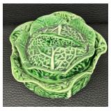 Set of Portuguese Cabbage Majolica Platter, Bowls, and Covered Dish by Faiancas Belo, Freeman and More