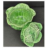Set of Portuguese Cabbage Majolica Platter, Bowls, and Covered Dish by Faiancas Belo, Freeman and More